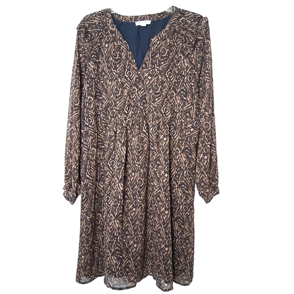 Beach Lunch Lounge Geometric Print Chiffon Lined‎ Dress Size XL Sheer Sleeves